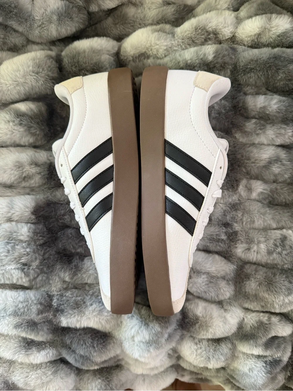adidas VL Court 3.0 White Sneakers with Black Stripes + Vulcanized Brown Sole